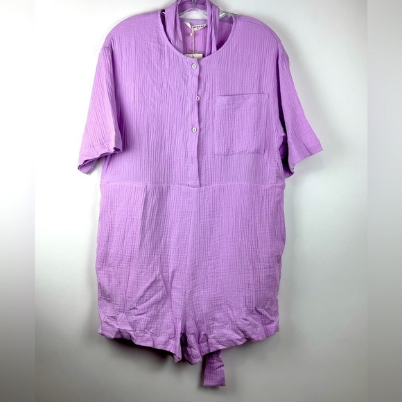 Commense Pants - Women's Loose Fit Textured Romper w/ Tied Waist